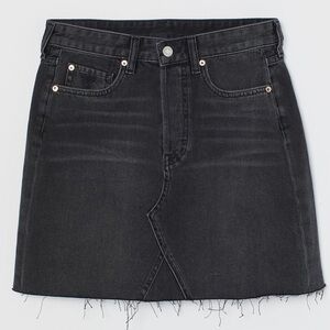 H&M Black Denim Mini Skirt with Frayed Raw Edge Hem Size 12